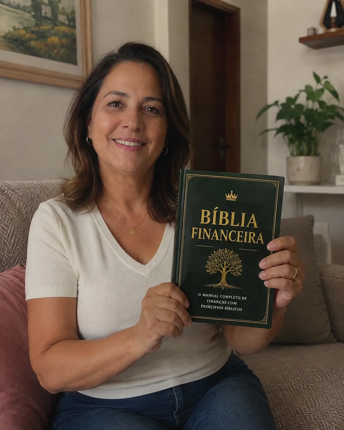 Mulher segurando a Bíblia Financeira